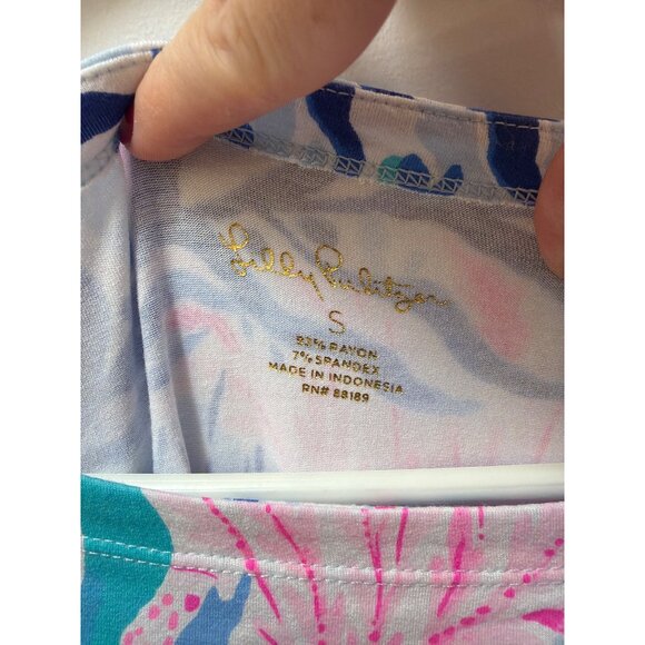 Lilly Pulitzer Monogram DMB Womens Small Printed Shift Dress W/ Gold Buttons 3/4 - Picture 2 of 6